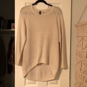 Divided cream high low waffle sweater